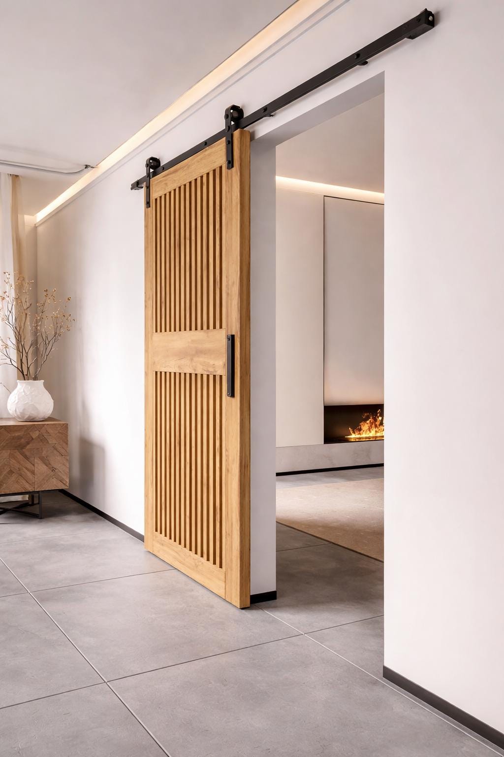 Modern Slat Interior Barn Door Interior (Hardware Included)