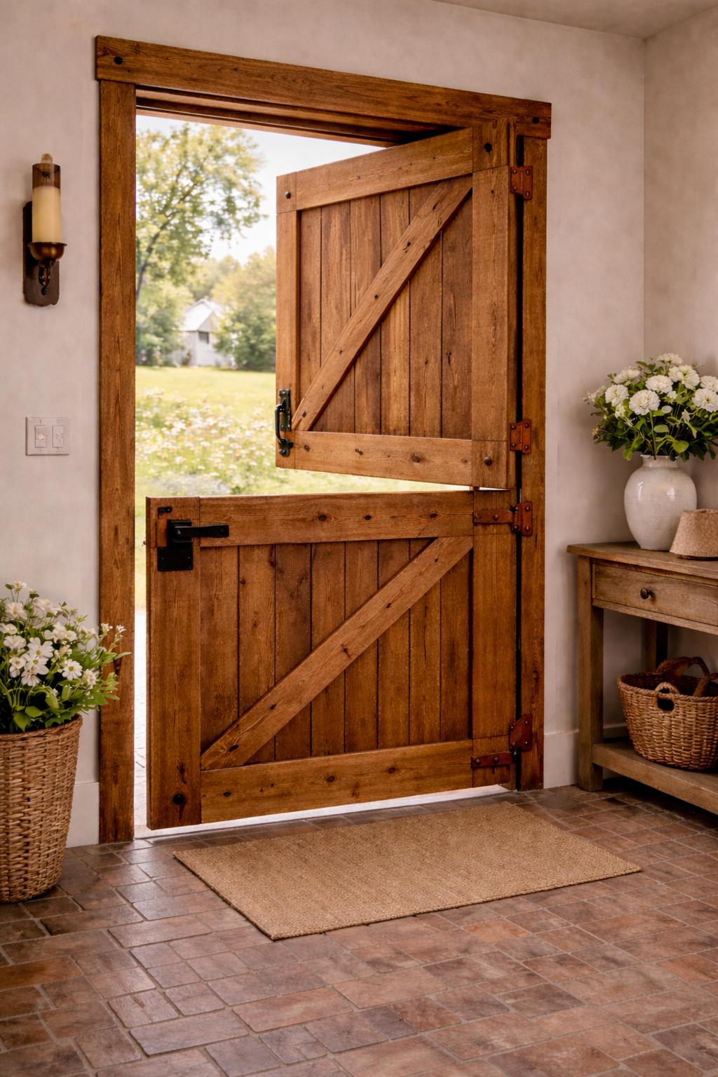 Solid Wood Farmhouse Dutch Door, Handcrafted Diagonal Plank Entryway Door