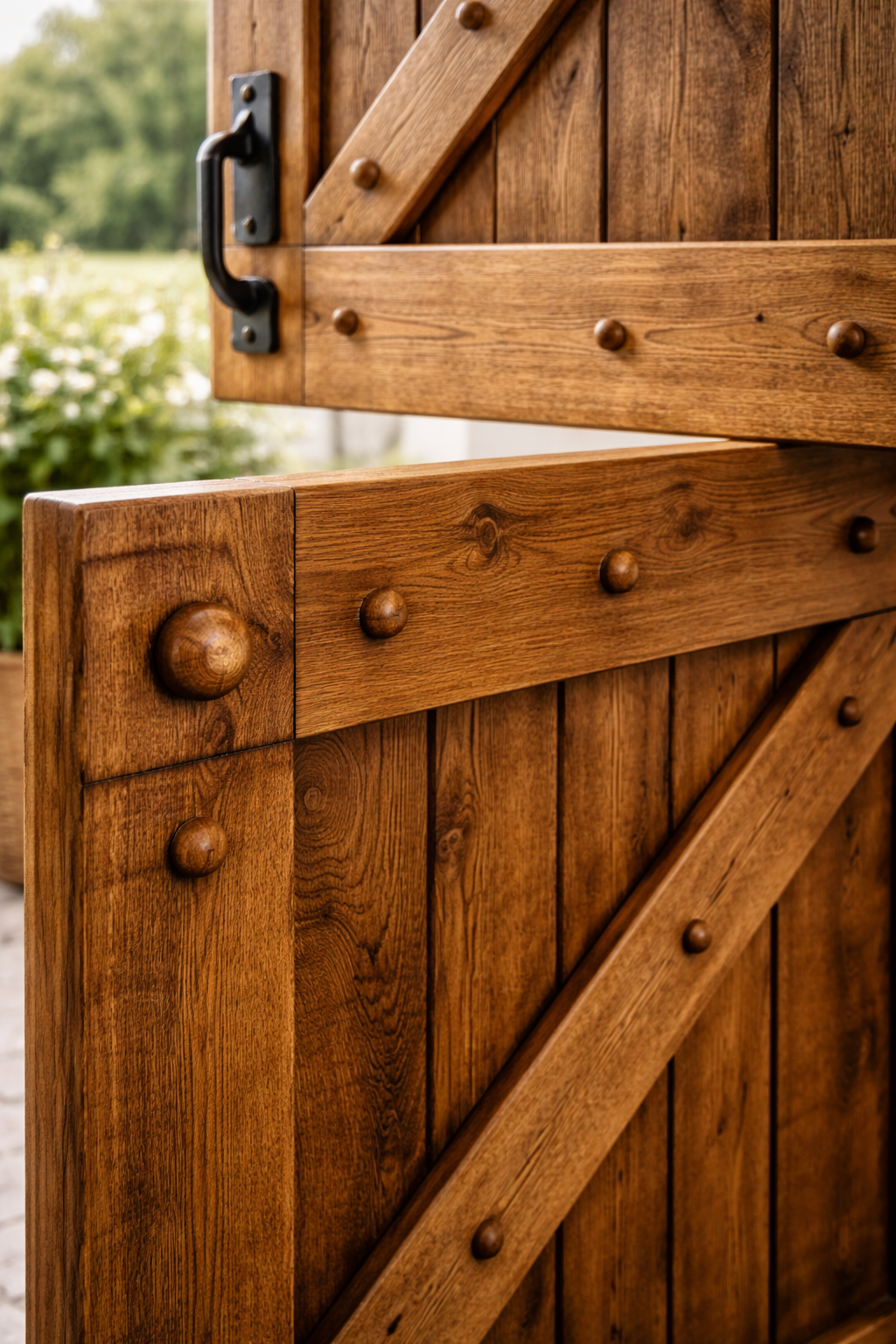 Solid Wood Farmhouse Dutch Door, Handcrafted Diagonal Plank Entryway Door