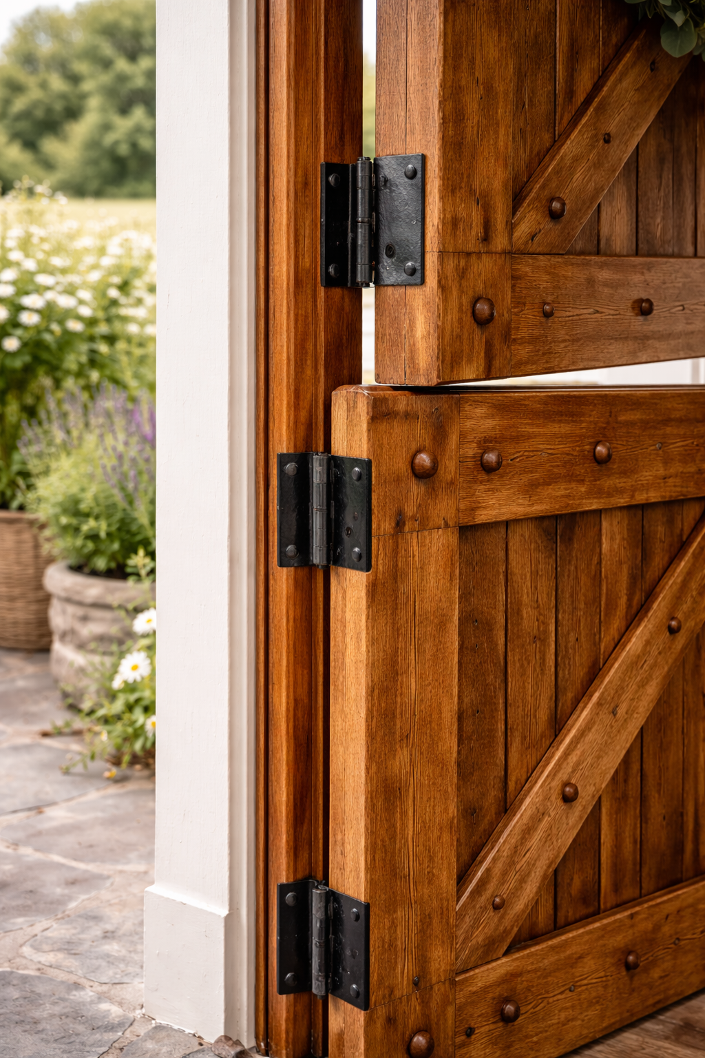 Solid Wood Farmhouse Dutch Door, Handcrafted Diagonal Plank Entryway Door