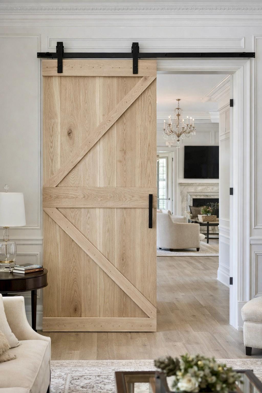 Solid White Oak Barn Door, Rustic K Brace Sliding Door, Farmhouse Interior Hardware
