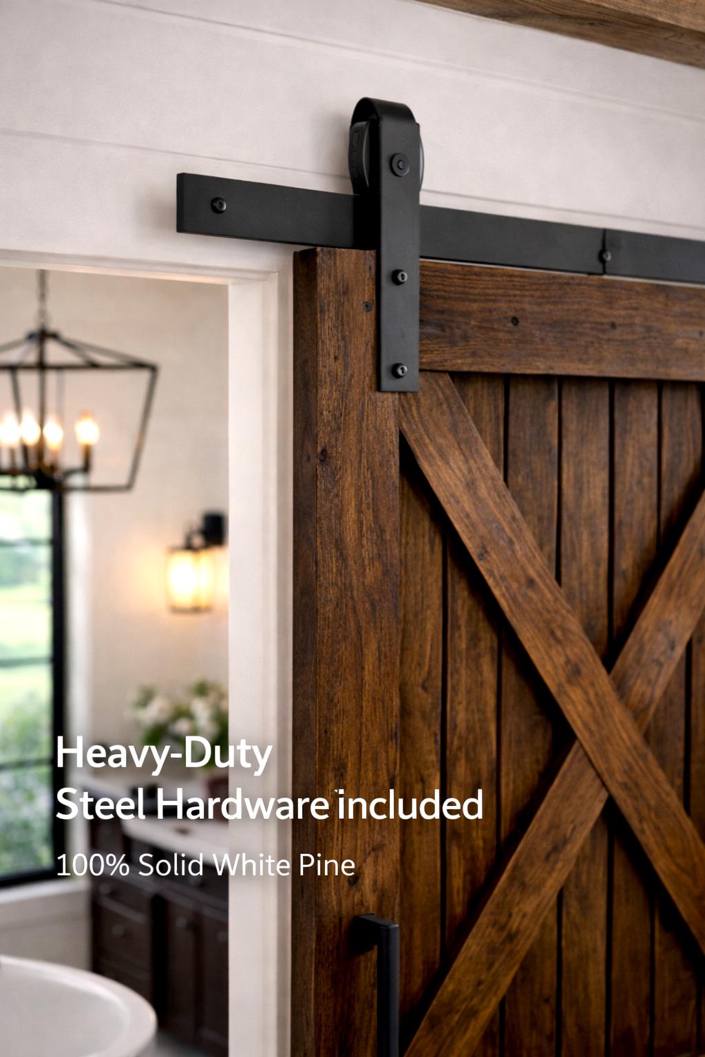 Solid Wood X Barn Door, Rustic Farmhouse Interior Sliding Door, Custom Size
