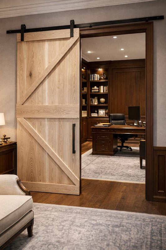 Solid White Oak Barn Door, Rustic K-Brace Sliding Door, Custom Farmhouse Interior