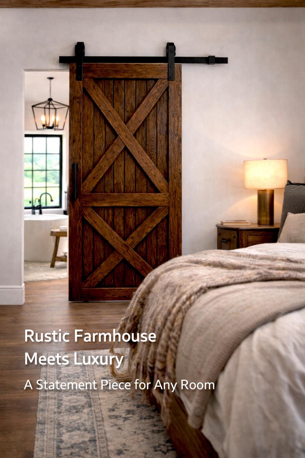 Solid Wood X Barn Door, Rustic Farmhouse Interior Sliding Door, Custom Size