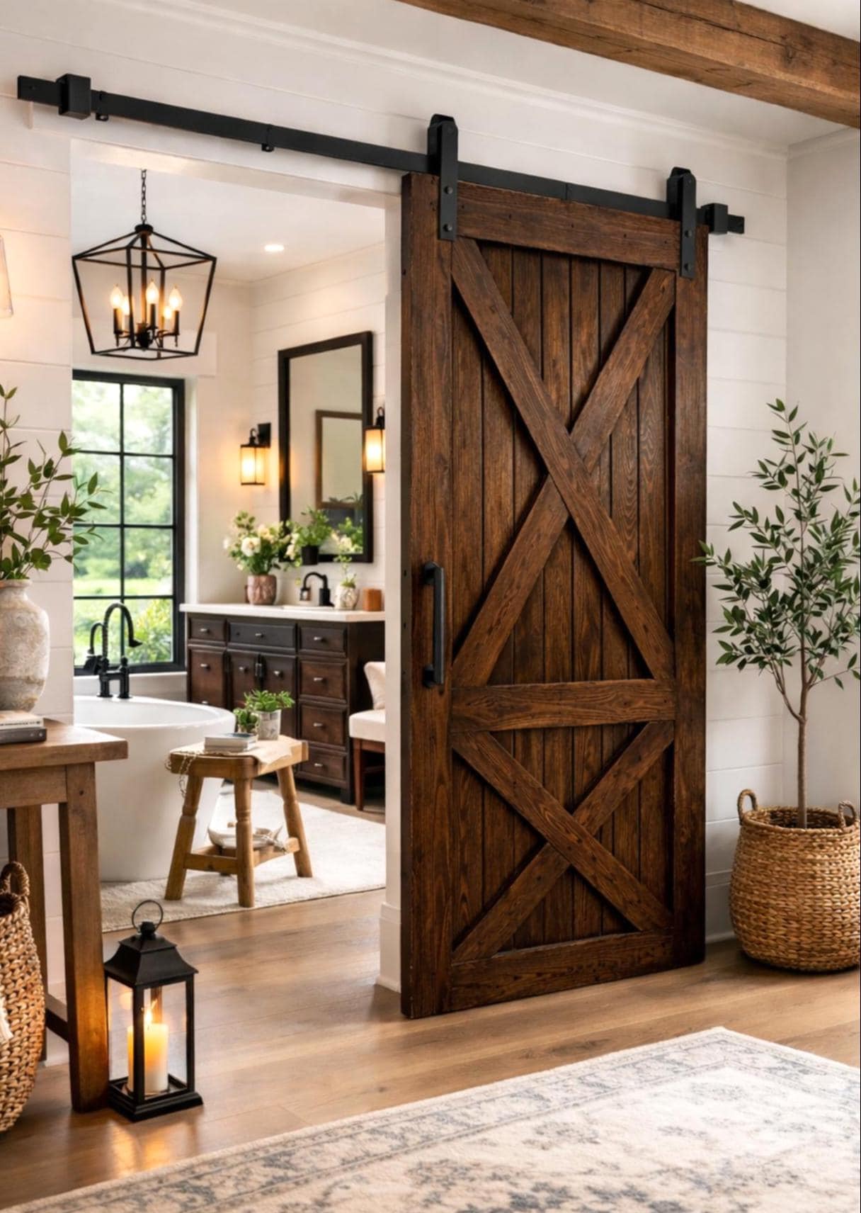 Solid Wood X Barn Door, Rustic Farmhouse Interior Sliding Door, Custom Size