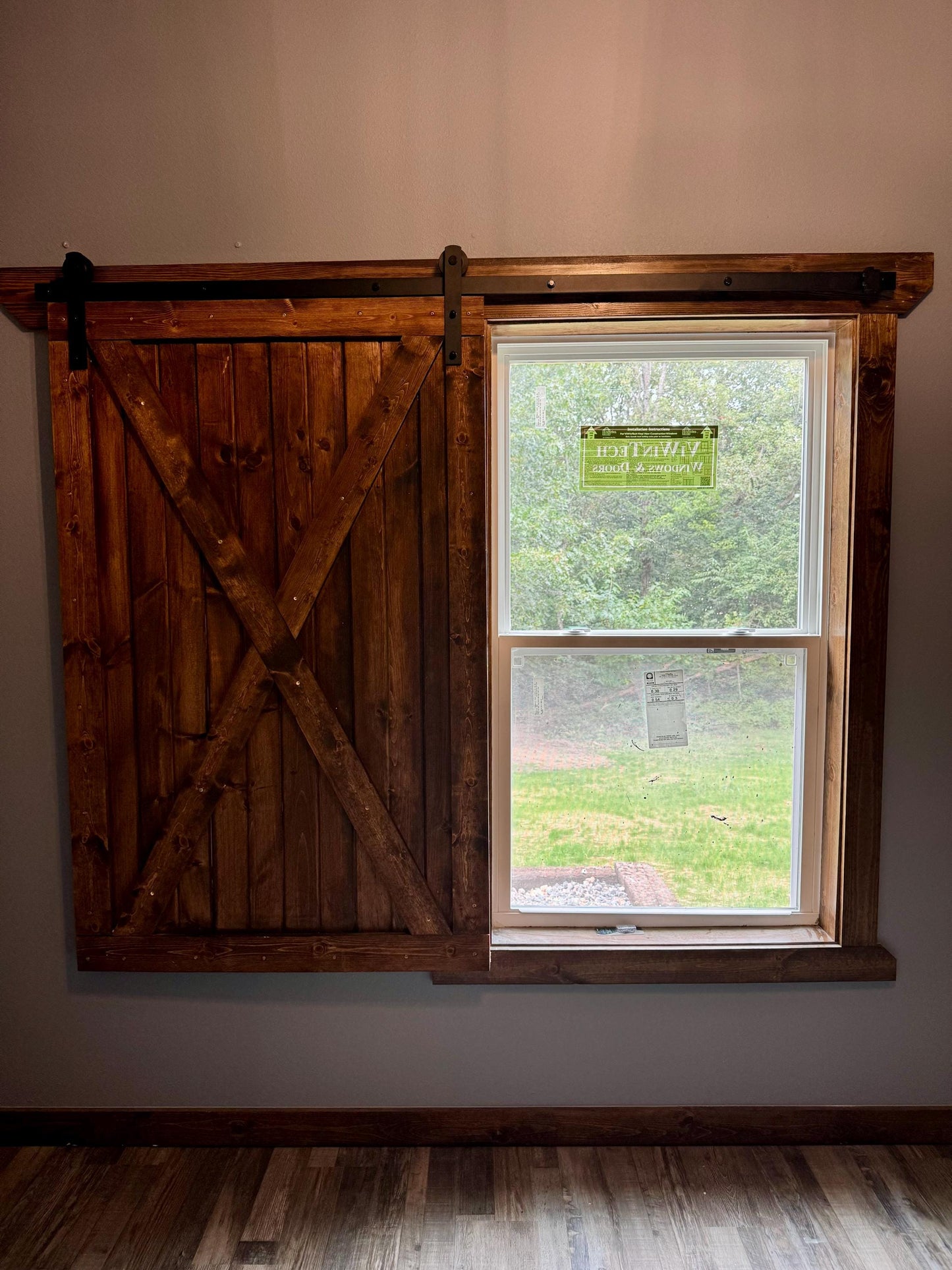 Solid Wood Barn Style Sliding Shutters, Rustic Farmhouse Window Cover