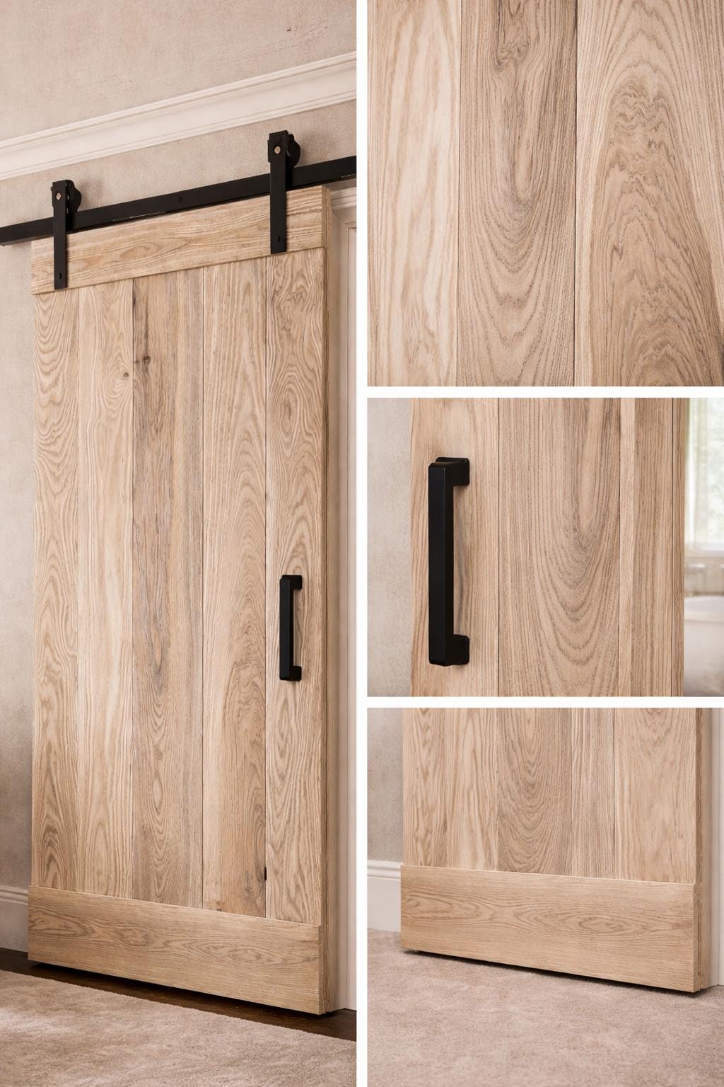 Solid White Ash Barn Door, Modern Farmhouse Sliding Wood Door, Custom Hardware Included
