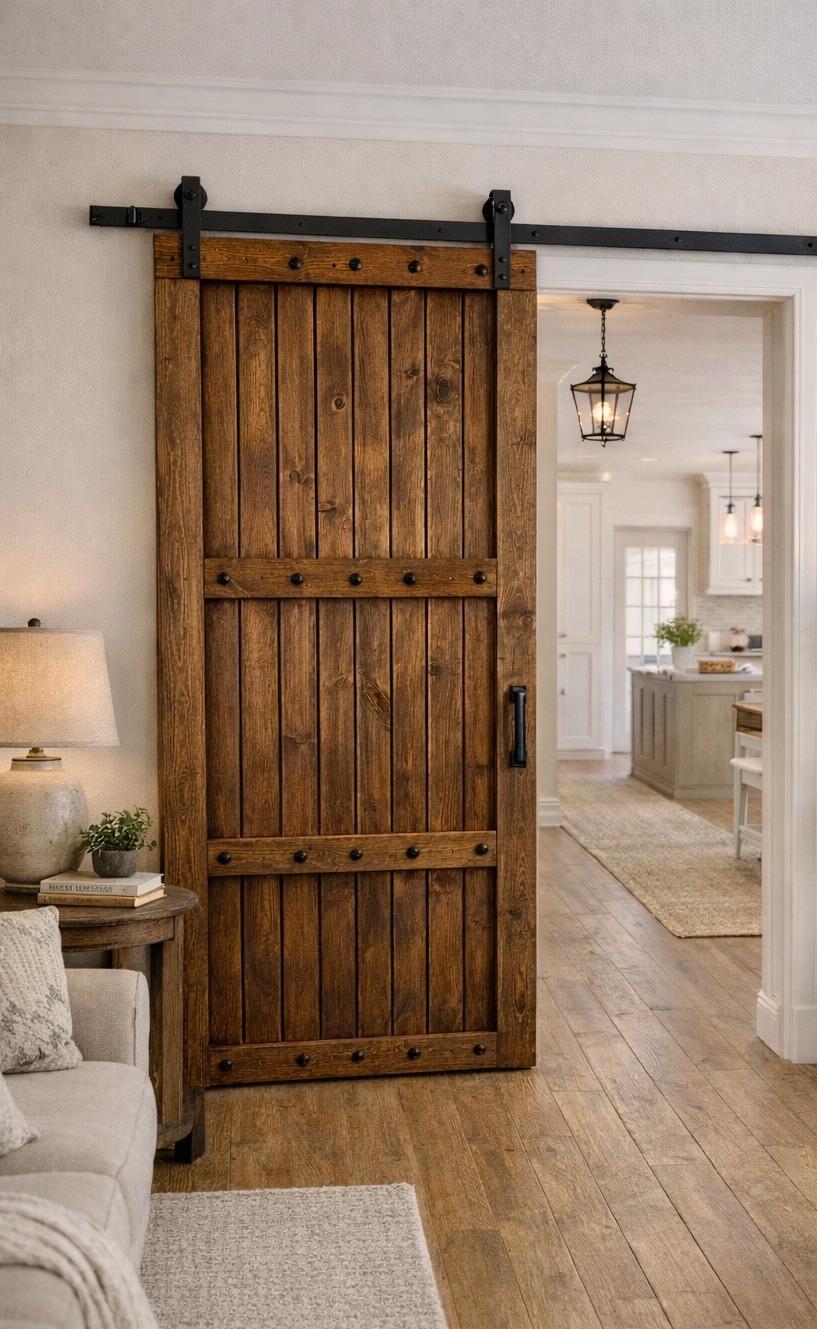 Solid Wood Plank Barn Door, Rustic Farmhouse Interior Sliding Door, Custom Size