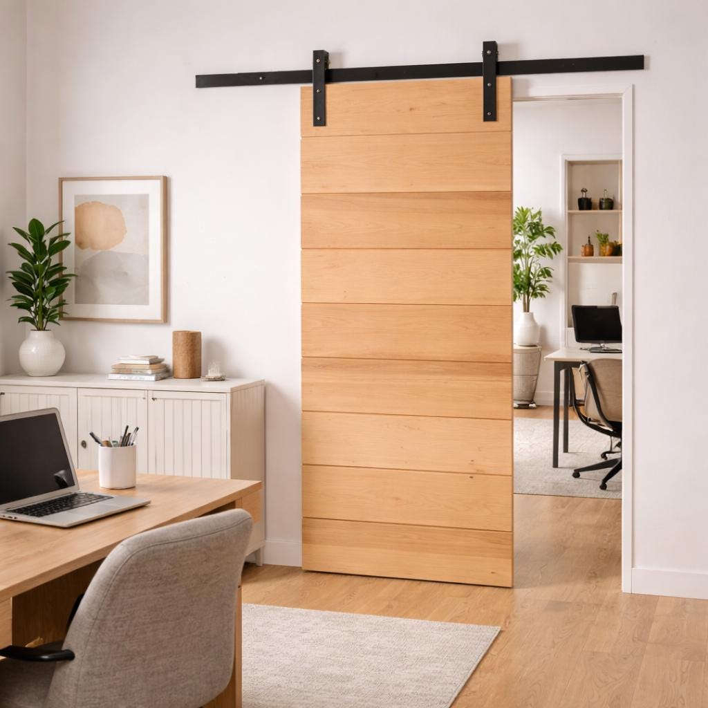 Modern Horizontal Slat Barn Door | Solid White Oak Sliding Interior Door