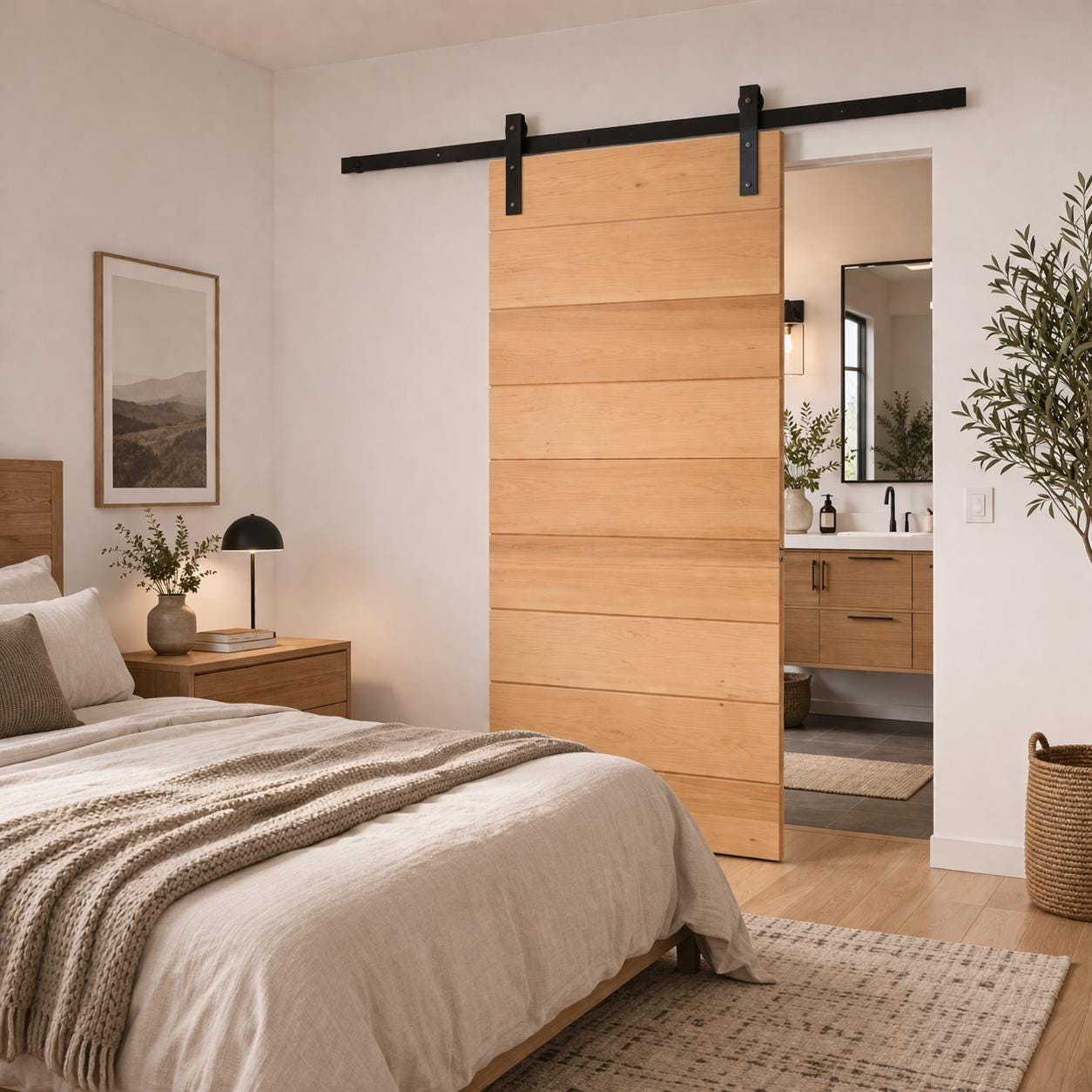 Modern Horizontal Slat Barn Door | Solid Wood Interior Door