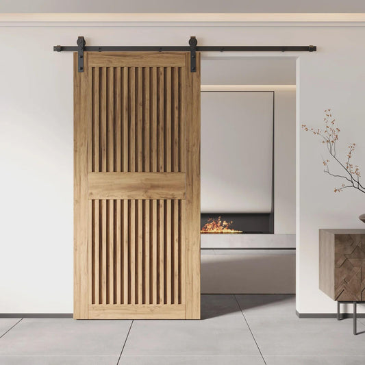Modern Vertical Slat Barn Door, Solid Wood Interior Sliding Door, White Oak Walnut Maple