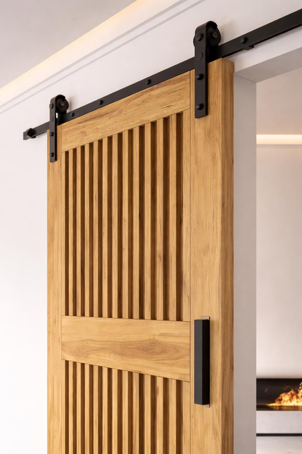 Modern Vertical Slat Barn Door, Solid Wood Interior Sliding Door, White Oak Walnut Maple