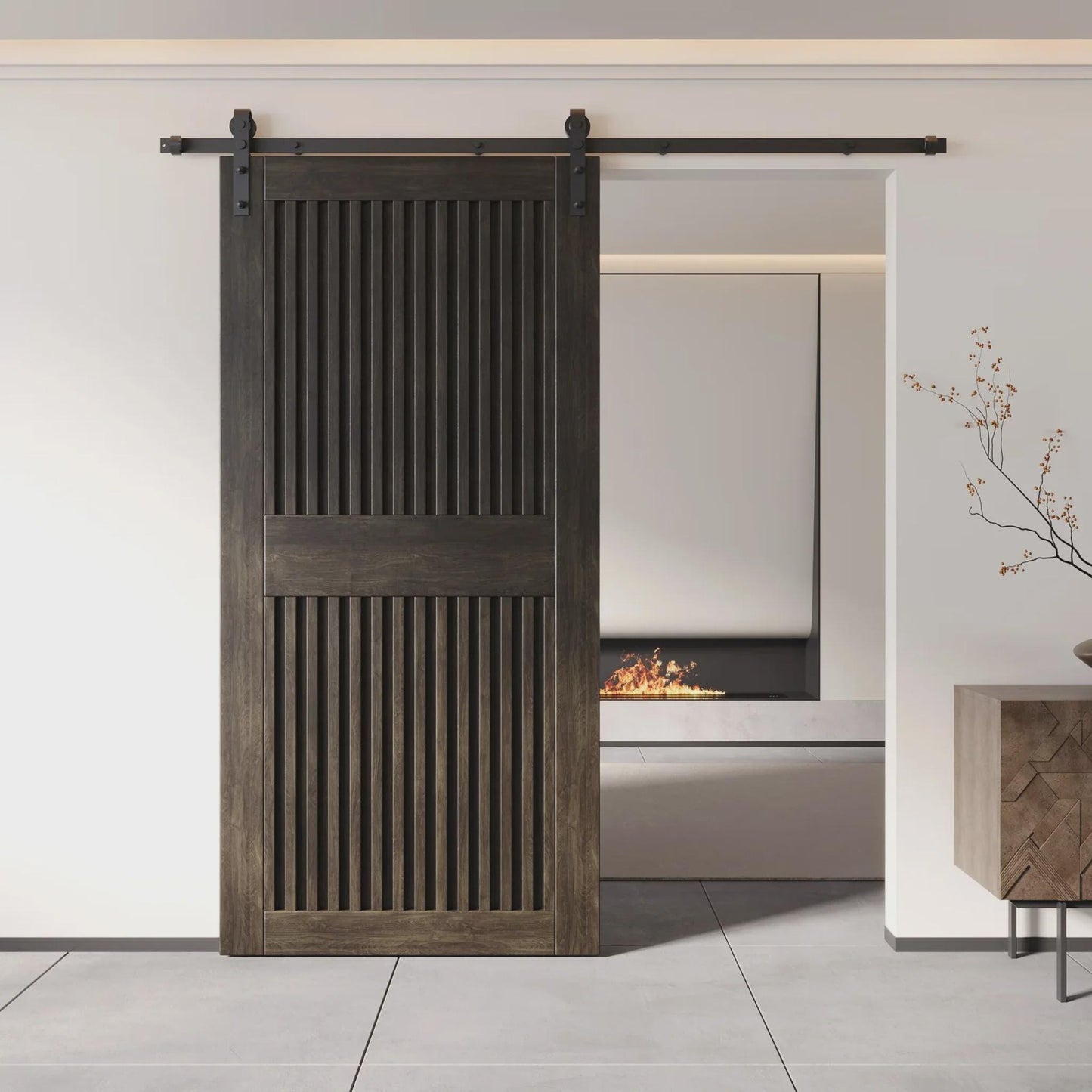 Modern Slat Interior Barn Door Interior (Hardware Included)