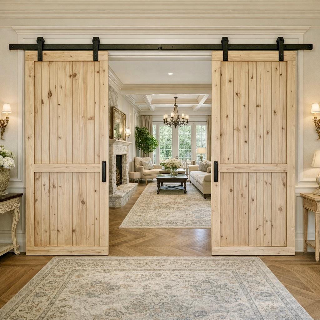 Solid Wood Double Barn Doors | Custom Farmhouse Sliding Interior Doors