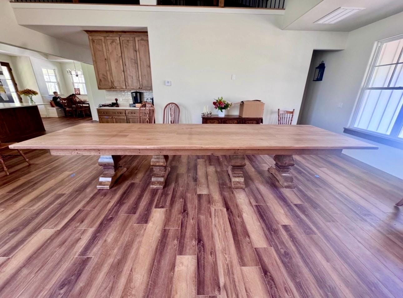Solid White Oak Farmhouse Dining Table, 12ft Custom Hardwood Pedestal Base