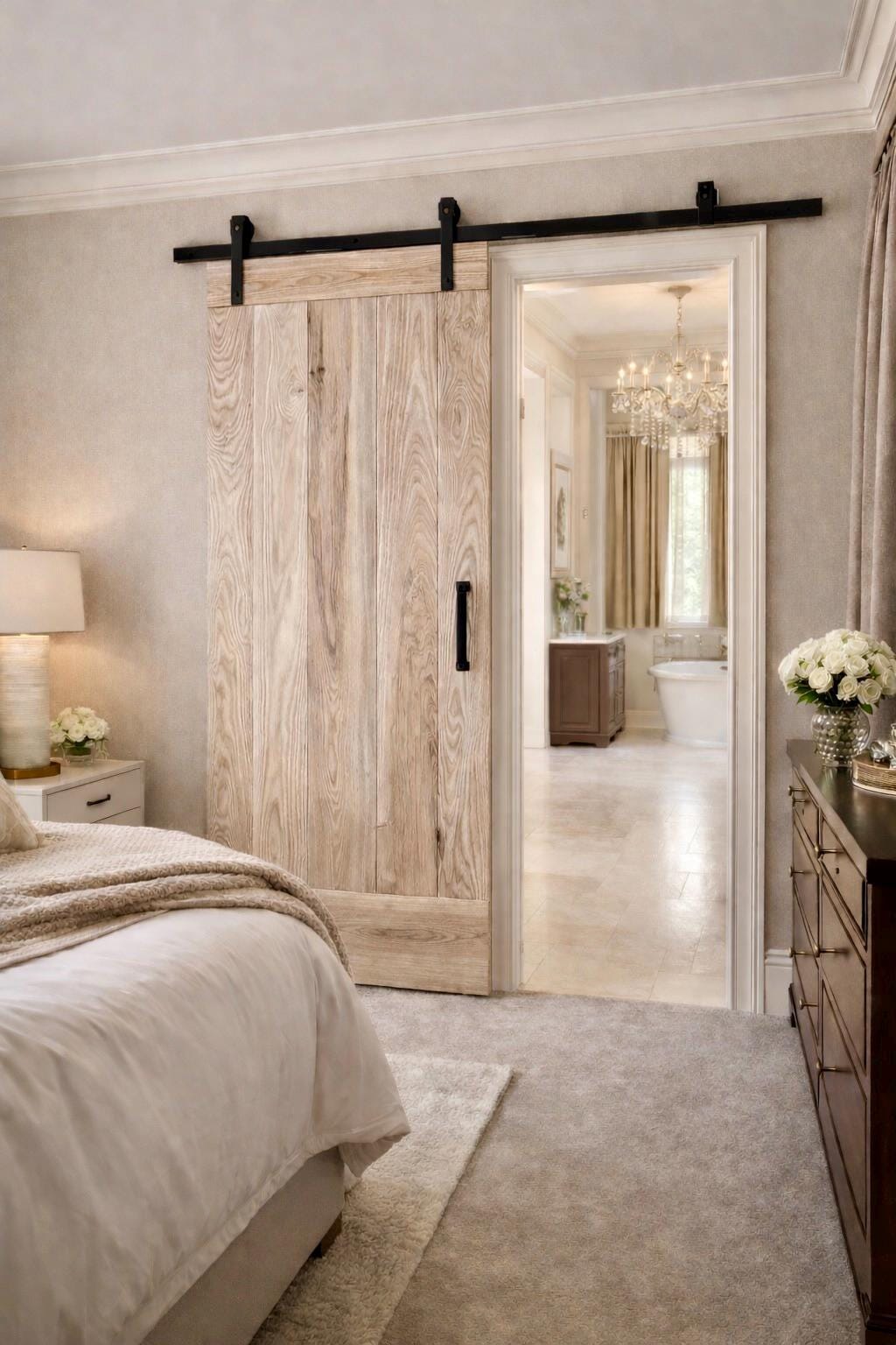 Solid White Ash Barn Door, Modern Farmhouse Sliding Wood Door, Custom Hardware Included