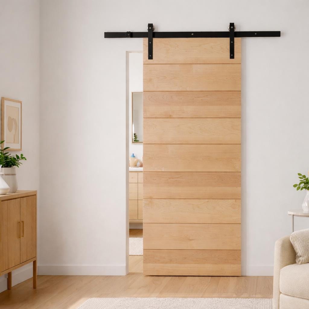 Modern Horizontal Slat Barn Door | Solid Wood Interior Door