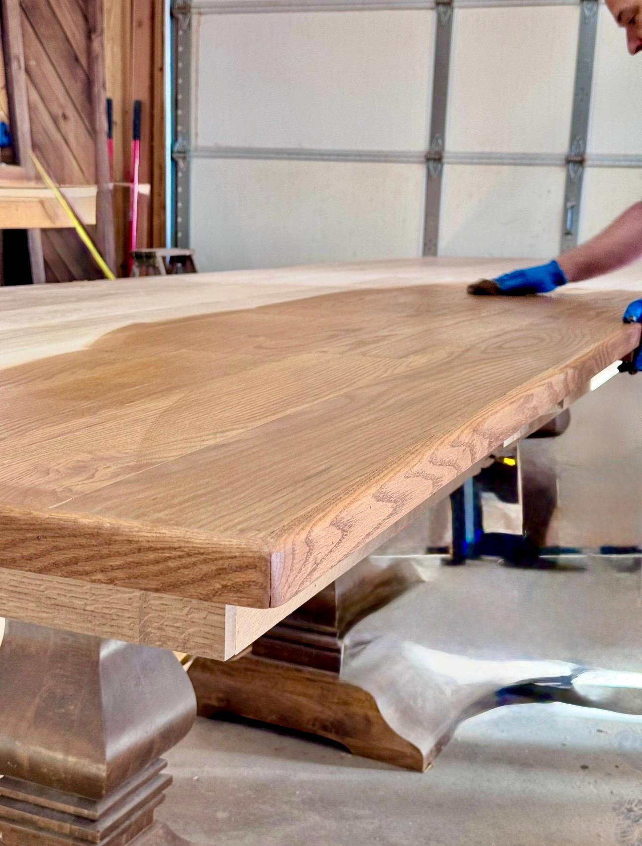 Solid White Oak Farmhouse Dining Table, 12ft Custom Hardwood Pedestal Base